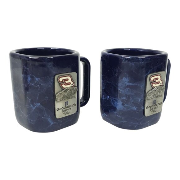 Dale Earnhardt #3 GM Goodwrench Service Plus Coffee Mugs Ceramic Blue Marbleized - Picture 2 of 12